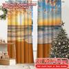 2pcs   2D FLAT PRINTING Curtains (Without Rod) Golden Horizon Christmas Festival Creative Curtains Polyester Easy Install