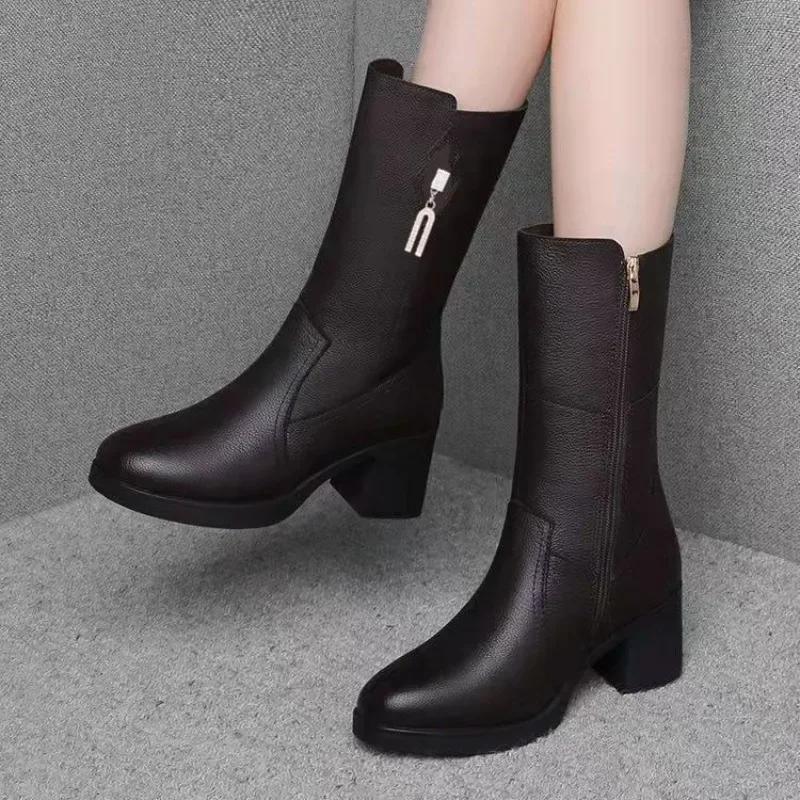 Fashion Large Size Warm New In Half High Boots for Women Leather Footwear Gyaru Work Sale Quality on Promotion Pu Mid Calf Shoes Woman