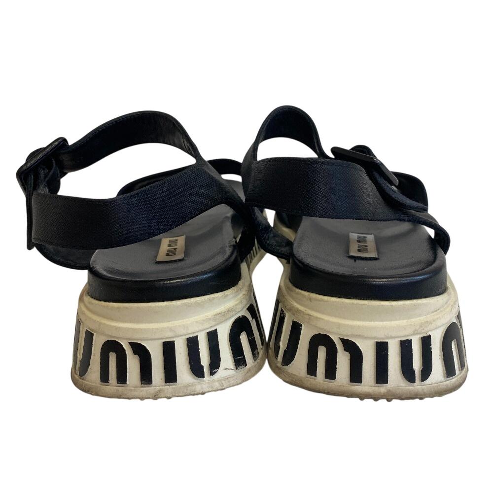 MIUMIU logo Satin With Strap Sports Sandals Sandals black Satin Women Used