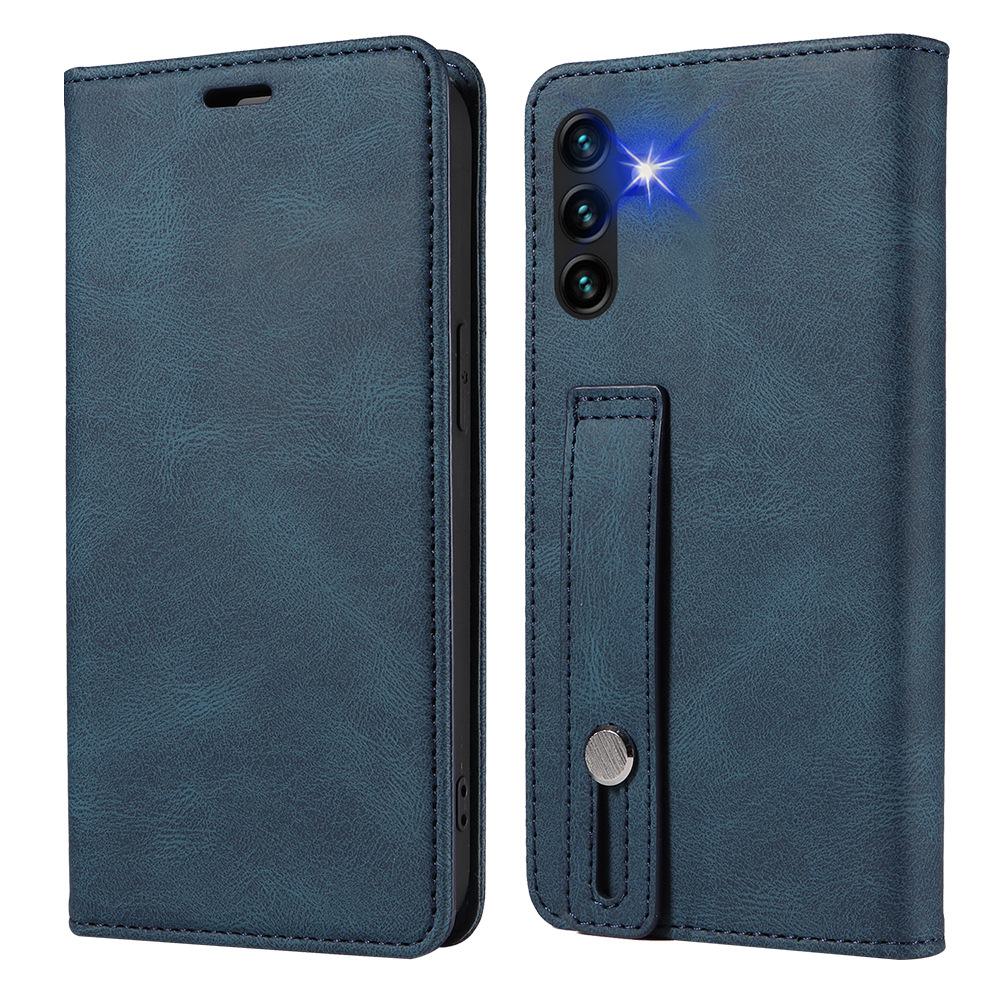 

Кожаный чехол-книжка с магнитной застежкой для Samsung A55 A13 5G A15 A05, в комплекте ремешок на запястье. A55 5G синий