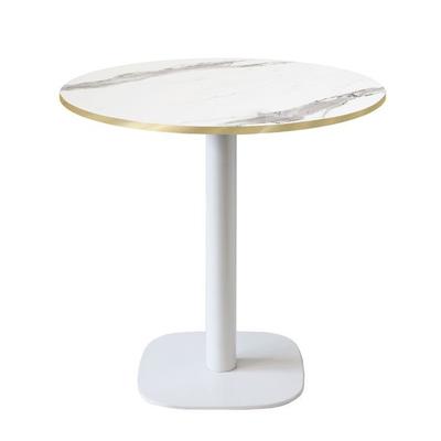 Round Table Ø 70 Cm - Model Round White Marble White Edges Brass