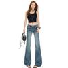 Autumn Vintage Blue Low Waist Cat Paw Embroidery Stretch Micro Flare Elegant Denim Long Pants Ladies Casual Pants Oversize Denim Trousers