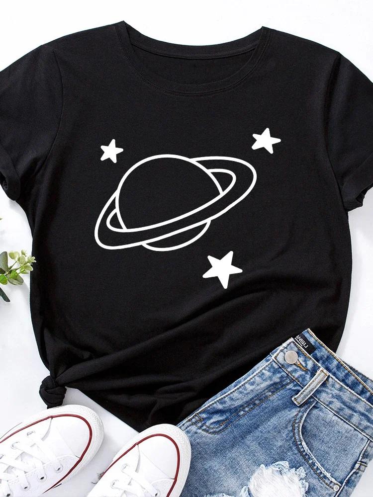 Stars Surround Earth Print T Shirt Women Short Sleeve O Neck Loose Tshirt Summer Women Causal Tee Shirt Tops Camisetas Mujer