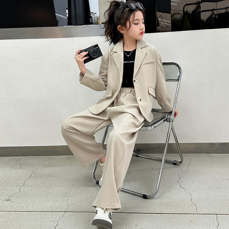 Girls' 2025 Spring Suit Set: Loose Fit Jacket & Long Pants