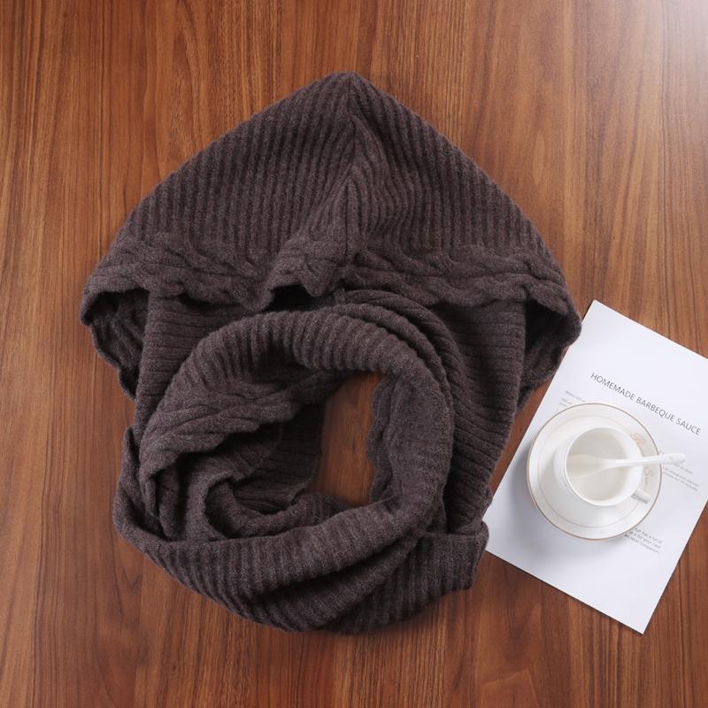 100%Wool Hooded Scarf Hat Women Winter Soft Warm Ear Face Protect Balaclava Scarves Beanies Men Korea Fashion Wollen Neck Warmer