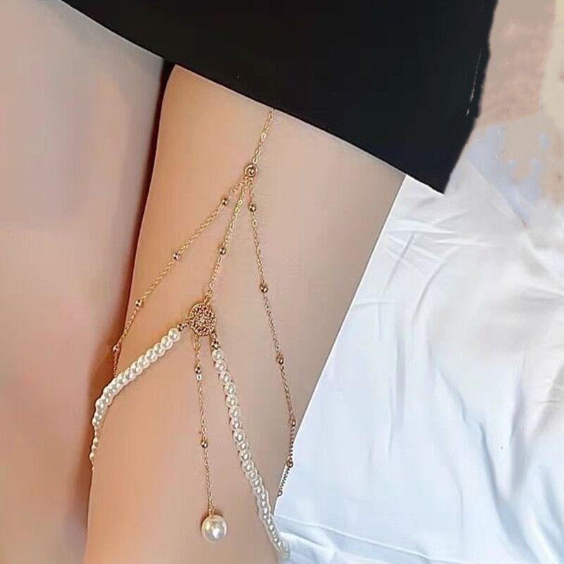 Fashion Nightclub Style Pearl Pendant Fringed Thigh Chain Women's Creative Personality Long Body Chain Jewelry