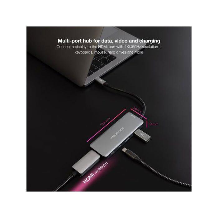 Hub USB-C - Nanofil - Modèle 16.10.1006 - 1 x USB-C - 2 x USB 3.0 - HDMI 4K 60Hz