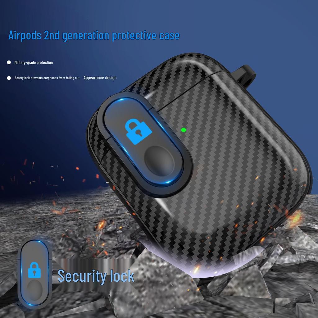 Schutzhülle aus Kohlefaser mit Schnalle für Apple AirPods 1/2 und Kopfhörer 2. Generation