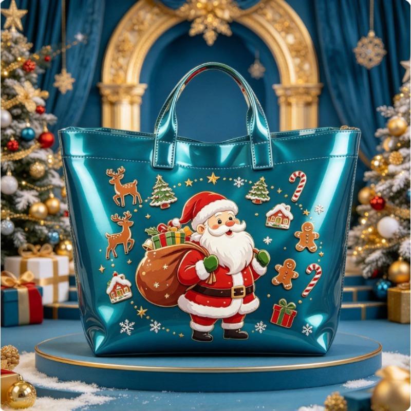 Christmas Printed PVC Waterproof Tote Bag Amazon European and American Women Commuter Shopping Handbag