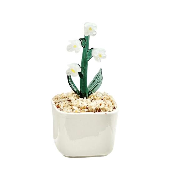 Faux Crystal Flower Figurine Mini Hand Blown Glass Potted Flower Ornament for Home Office Table Decor Gifts for Wedding Birthday Mother's