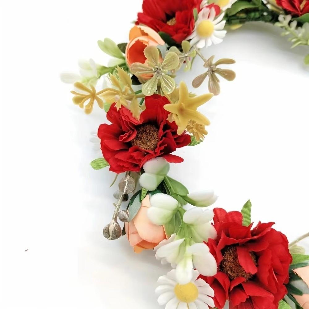 Vintage Forest Flower Wreath Adjustable Ribbon Plastic Floral Headband Flower Flower Leaf Headbands Wedding