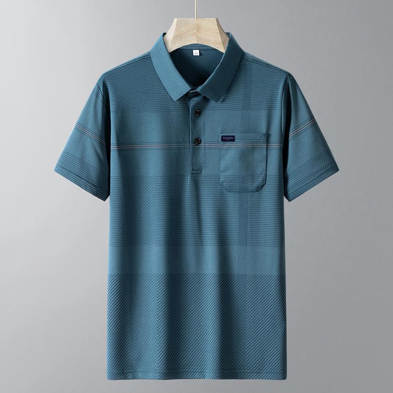 Summer New Men'S Shirt Short-Sleeved Ice Silk Pearl Breathable Lapel For Middle-Aged And Elderly Men'S Versatile Lapel Polo Shirt