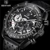 BENYAR Orologio di Lusso Top Brand Uomo Sportivo Quarzo Maschile Cronografo Data Orologio Militare Esercito Nero Pelle Vera Cinturino 5120
