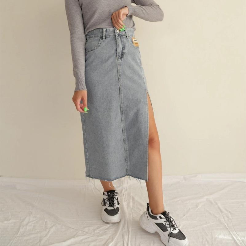 High Waist Long Denim Skirt Women New Pure Desire Vintage Elegant Blue Sexy Split Fork Bodycon Fashion Skirt Summer 2024 Lady