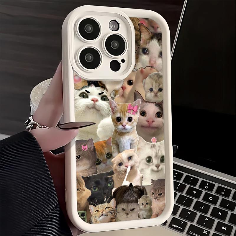 Phone Case for iPhone 17 Air 16E 15 16 Pro Max Crying Cats Combine Memes Cover 14 Plus 13 12 Mini Soft Shell Silicone Fundas
