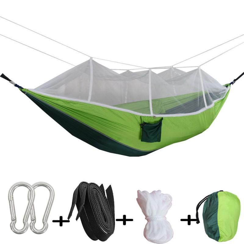 Lightweight Nylon Hammock With Mosquito Net Camping Hiking Outdoor Single Double Use Portable Travel