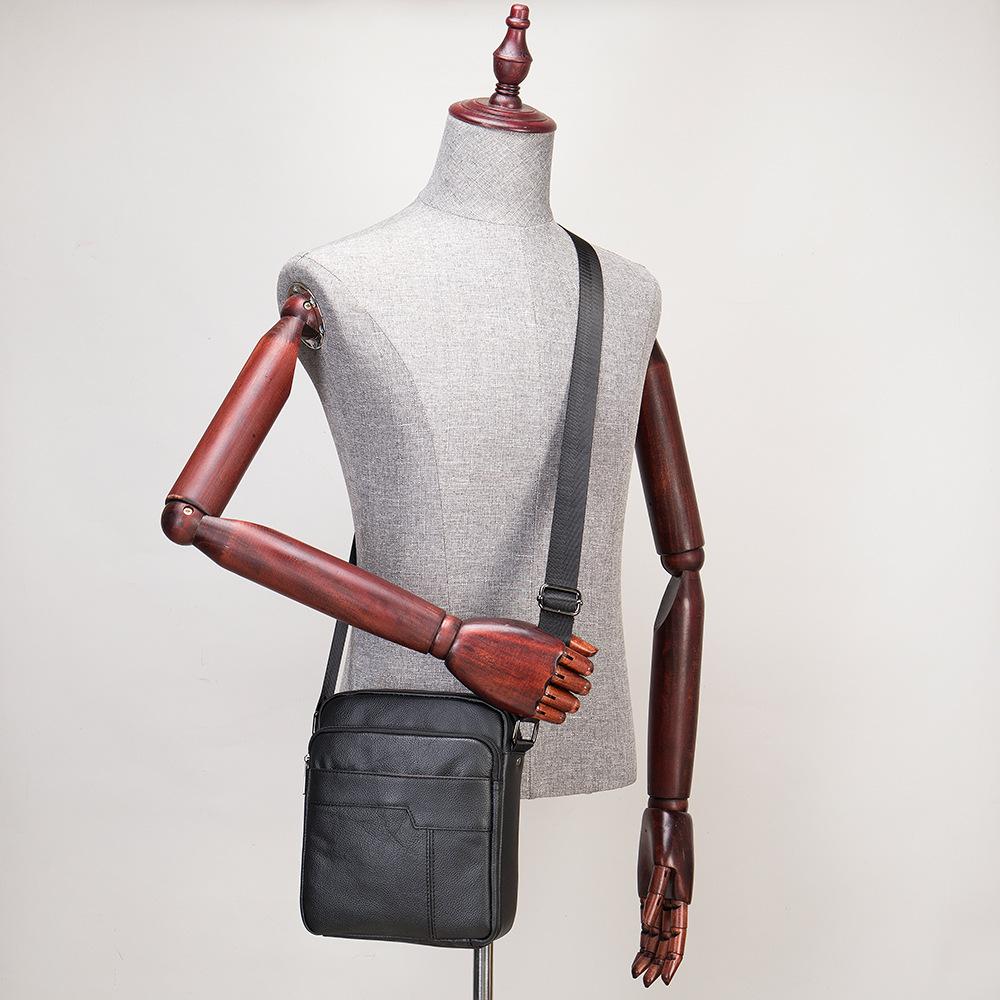 Cowhide Crossbody Bag for Men Casual Leather Bag Square Soft Leather Shoulder Messenger Bag
