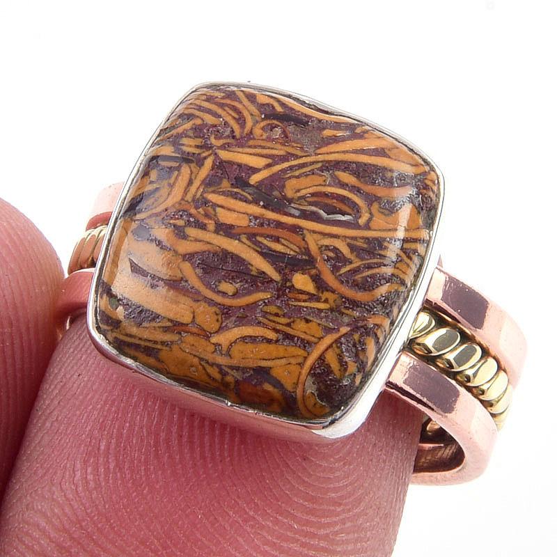 

Natural Maryam Jasper Gemstone 925 Sterling Silver TwoTone Gift Ring S.8 F1K27