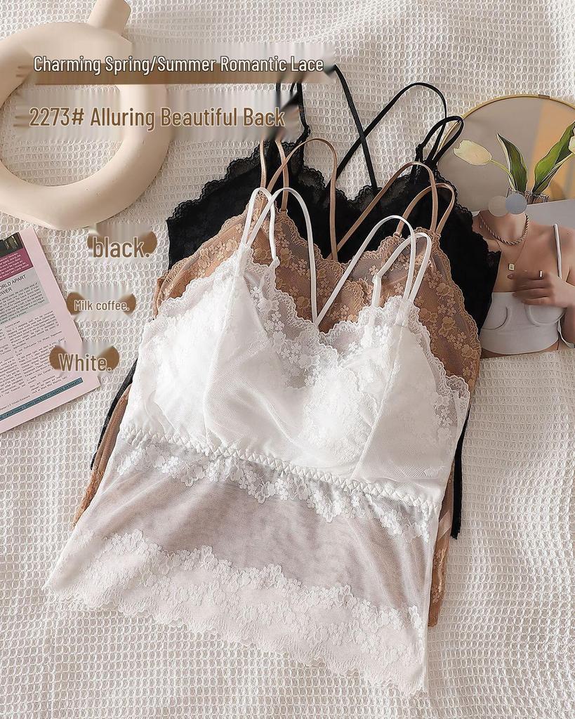 2026 Women's Lace Backless Camisole Bra Top - Soft, Wire-Free with Chest Pads, Ideal for Summer