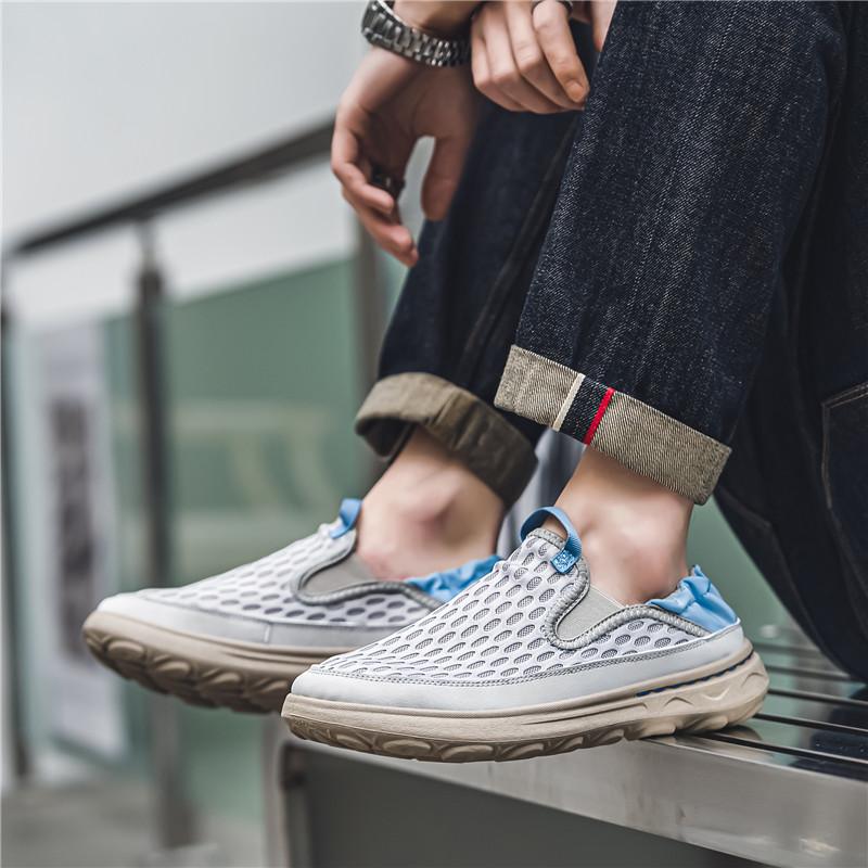 New Mesh Breathable Loafers Men Slip On Casual Shoes For Men Summer Sneakers Comfortable Half Slippers Shoes Men Chaussure Homme