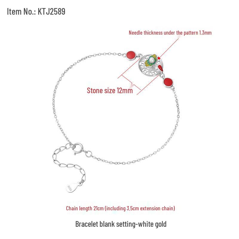 

New Chinese Style 925 Sterling Silver Safety Buckle Bracelet with Lotus Leaf Hanfu DIY, Hetian Jade, Jadeite & Amber Settings