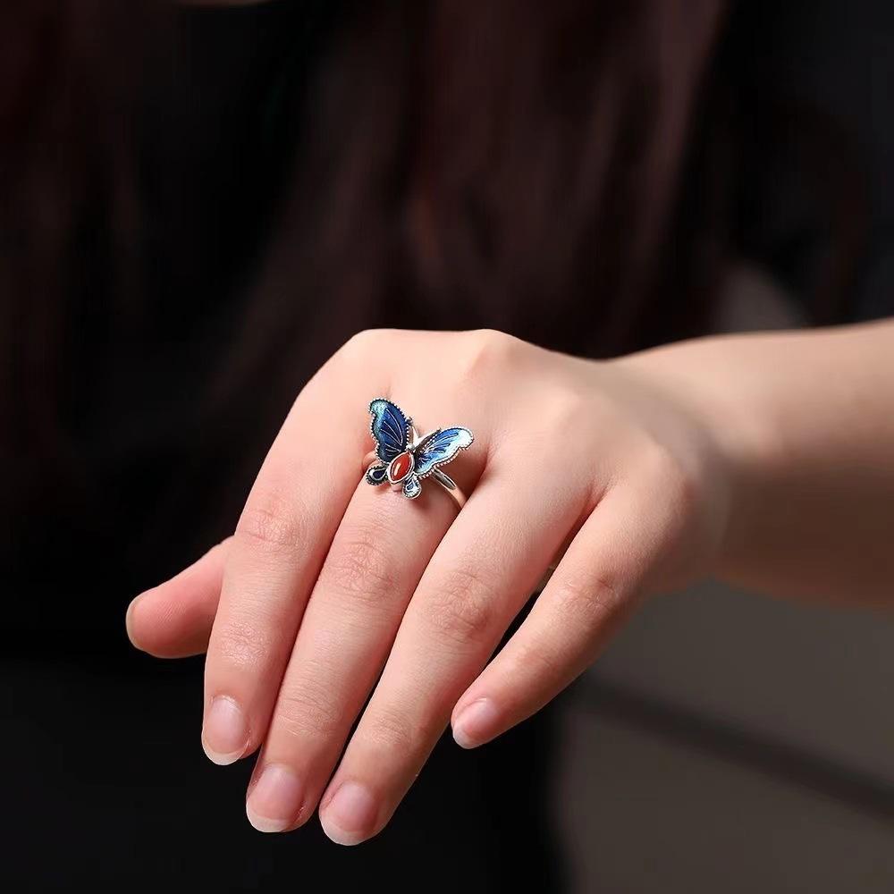 Retro Ethnic Butterfly Ring, Adjustable Opening