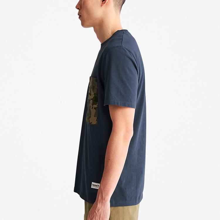 Timberland Camouflage Pocket Crew Neck Short Sleeve T-Shirt Men Tops Deep-Sapphire-Blue A61M1-433