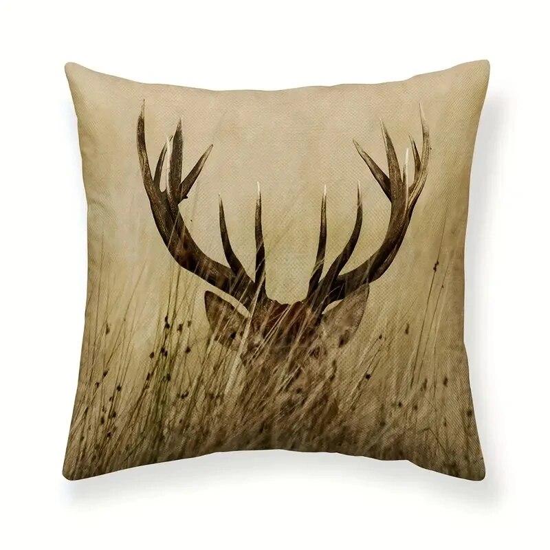 1Pc Decorative Throw Pillow Cover Modern European Retro Deer Headsingle Side Printing Decoration Home Sofa Car Cushion Cover