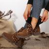 2025 New Leopard Print Boots Women's Winter Plus Size Belt Buckle British Style Round Toe Suede Stitched Martin Boots