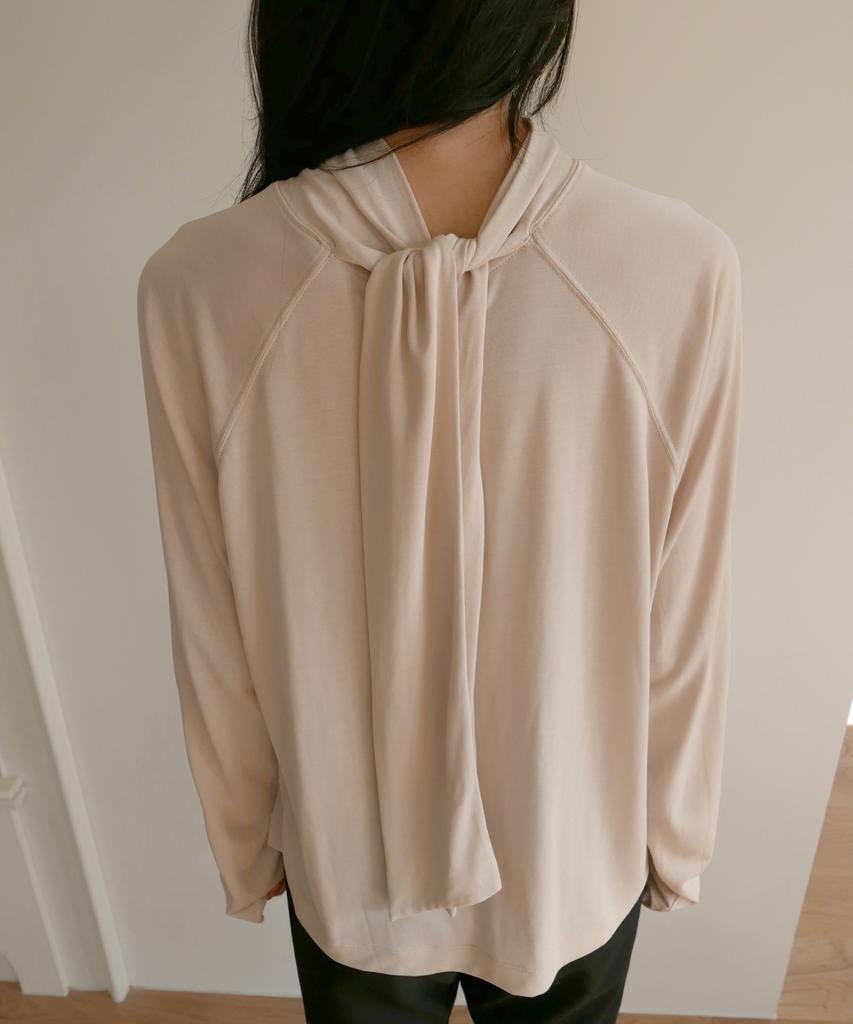 LEUNI Soft Modal Tie-Back Blouse Top - Muse Beige