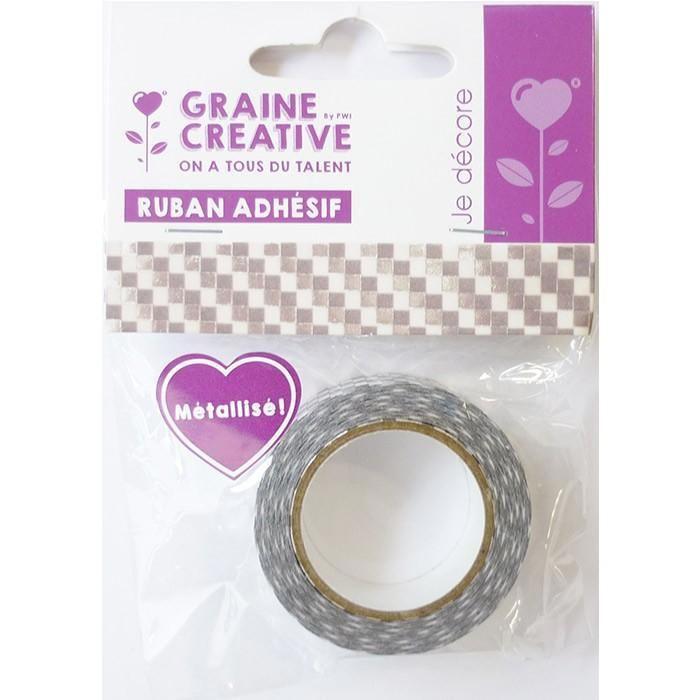 Masking Tape 1,5 cm x 10 m - Damier - argenté