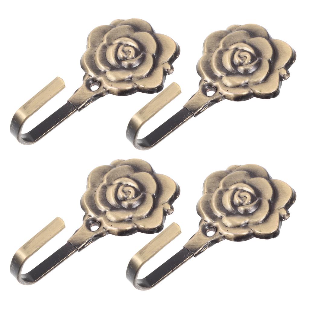 4set Curtain Hooks Holdbacks Decorative Bronze Rose Wall Hangers Retro Tiebacks for Drapes Bedroom Bathroom Accessories