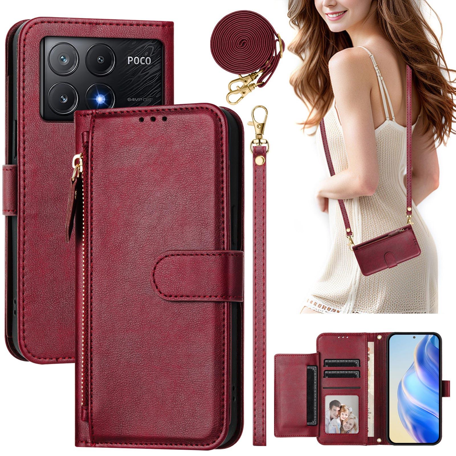 

Crossbody Zipper Cards Solt Wallet Leather Case For Xiaomi POCO X7 Pro X6 F7 Ultra Multi Bag Long Lanyard Pocket Kickstand Cover Poco x7 pro червоний