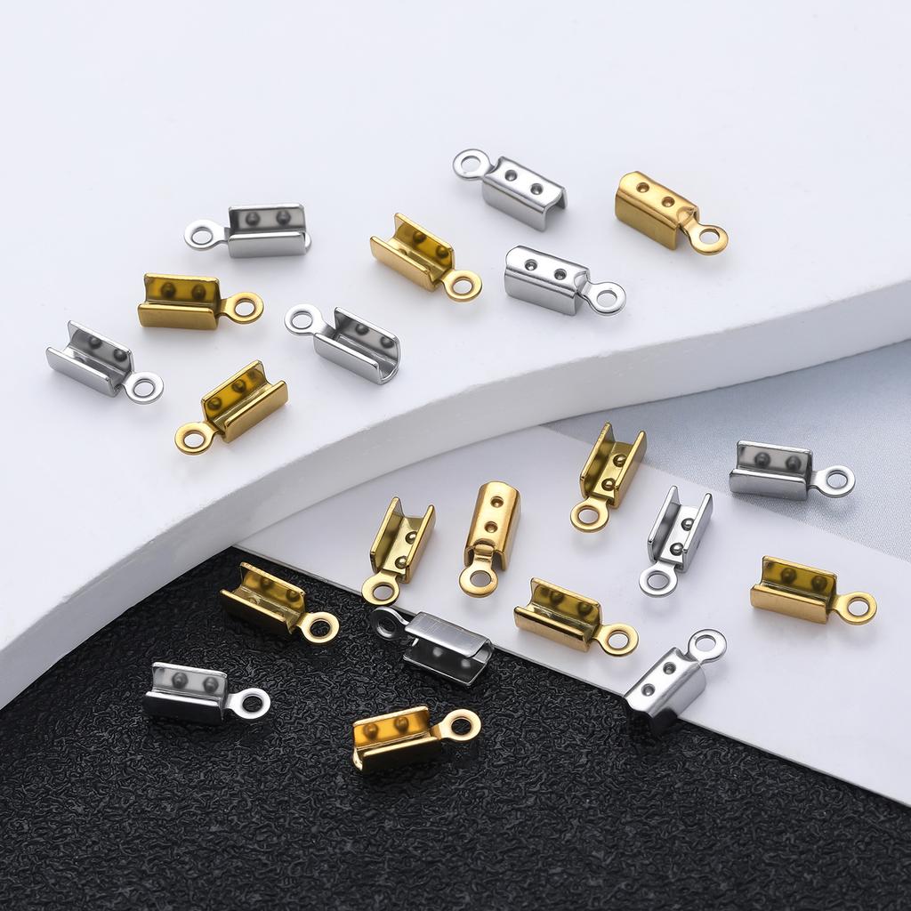 10/20pcs 304 Stainless Steel Crimp End Beads Caps Leather Cord Clip Tip Fold Crimp Bead Bracelet Connectors For Jewelry Making
