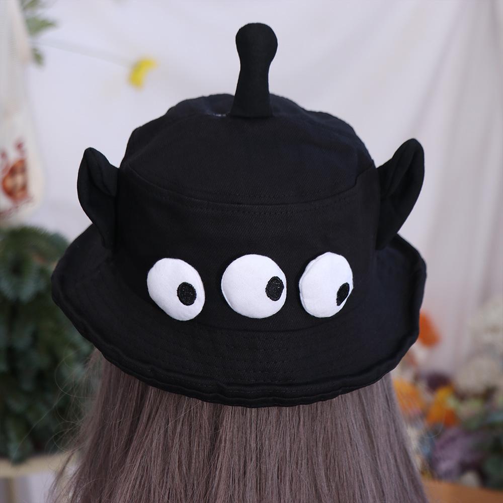 Foldable Three Eyes Bucket Hats Sunscreen Large Brim Big Ear Fisherman Hat Lightweight Breathable Cartoon Sun Hat Outdoor