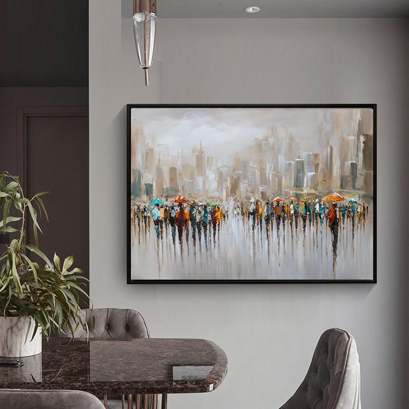 People with Umbrellas Modern Abstract Art Canvas Print Wall Art Picture Canvas Painting for Living Room Home Decor