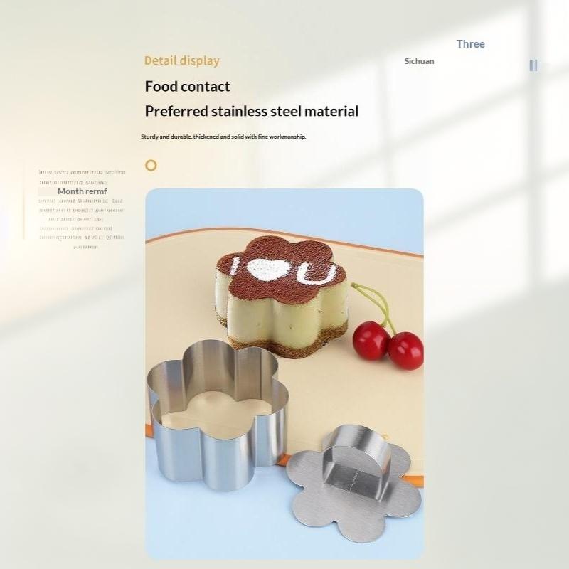 Stainless Steel Mousse Cake Ring Molds with Press Plate 1/4 Pcs Multi Shapes for Commercial Bakery Dessert Making
