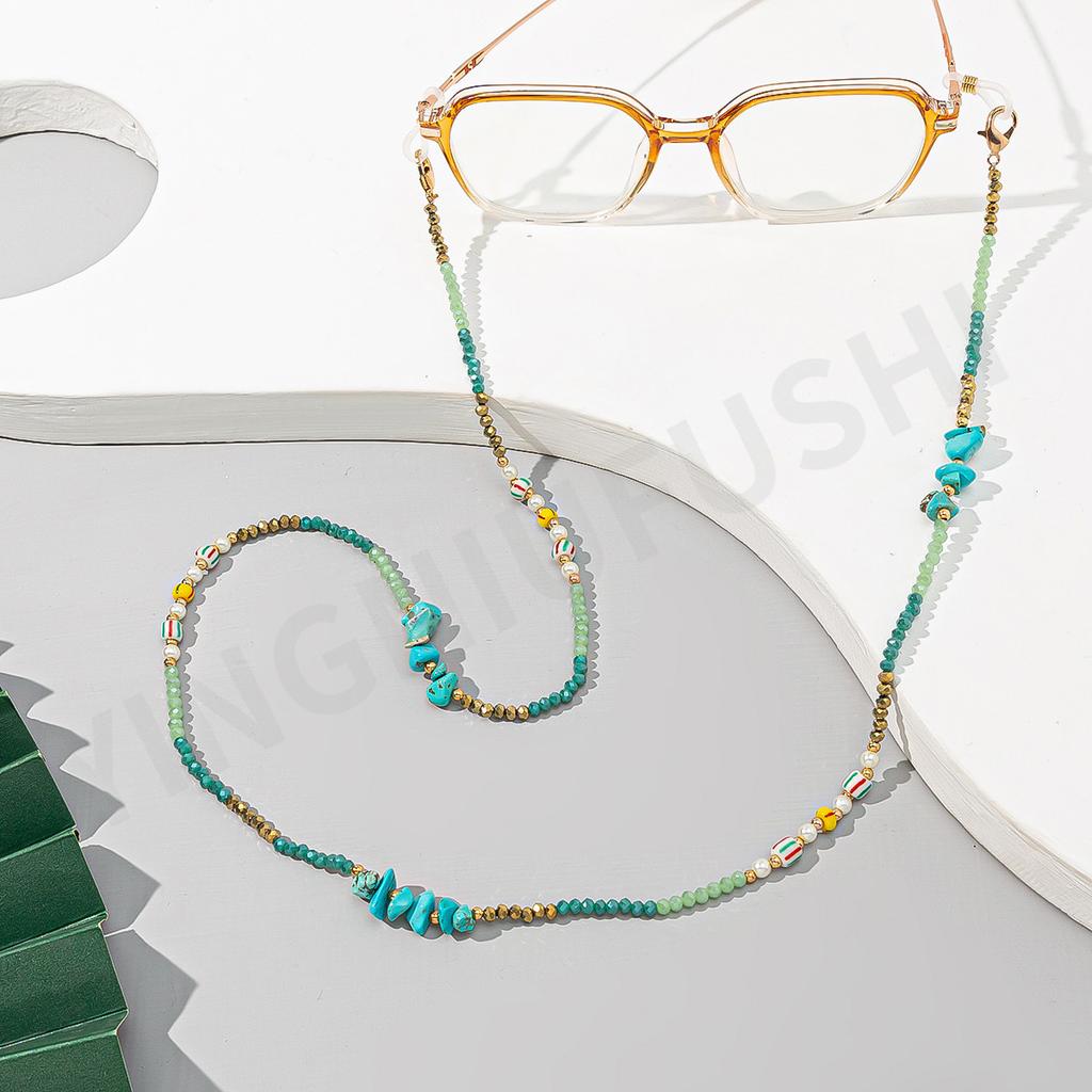 Creative Color Series Gravel Glasses Rope Ins Women's Anti-lost Pearl + Crystal Neck Glasses Chain Glasses Rope