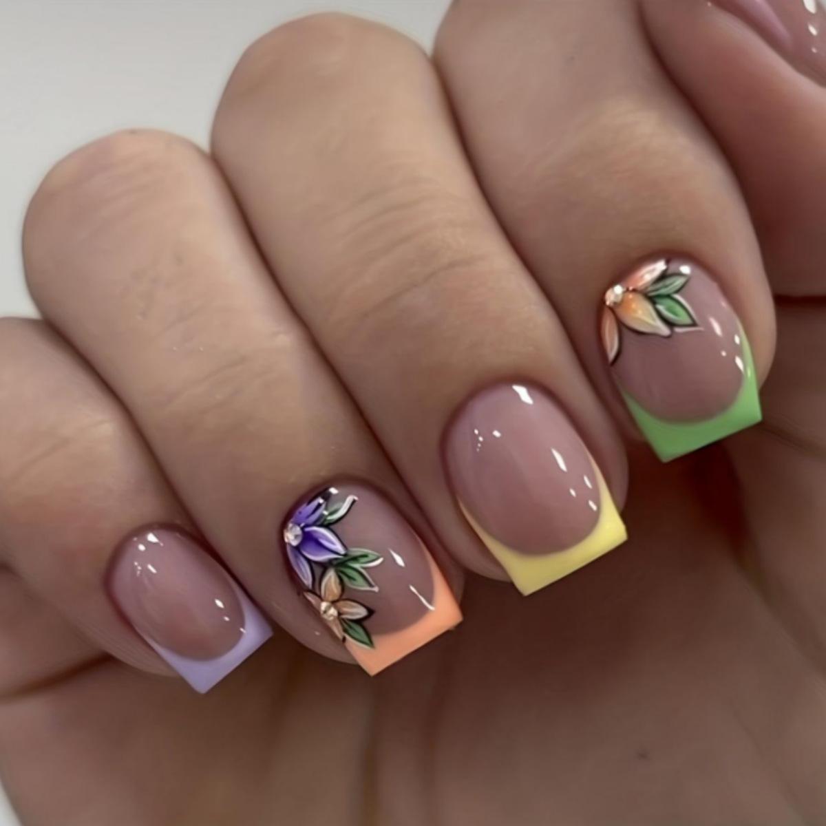 Nail Art Sweet Small Fresh Pastoral Flower Love Collection Short Square Wearing Nail Art Jelly glue + rubbing strips