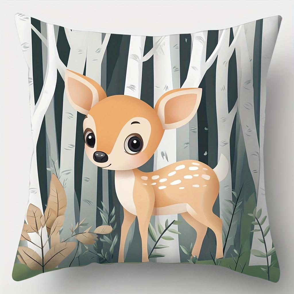 4-piece printed pillowcase set. Cartoon forest animal pattern, suitable for room decoration, living room and sofa decoration