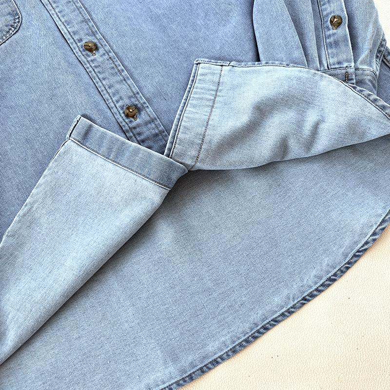 Unisex Washed Denim Long-Sleeve Loose Shirt, Casual Spring/Autumn Outerwear