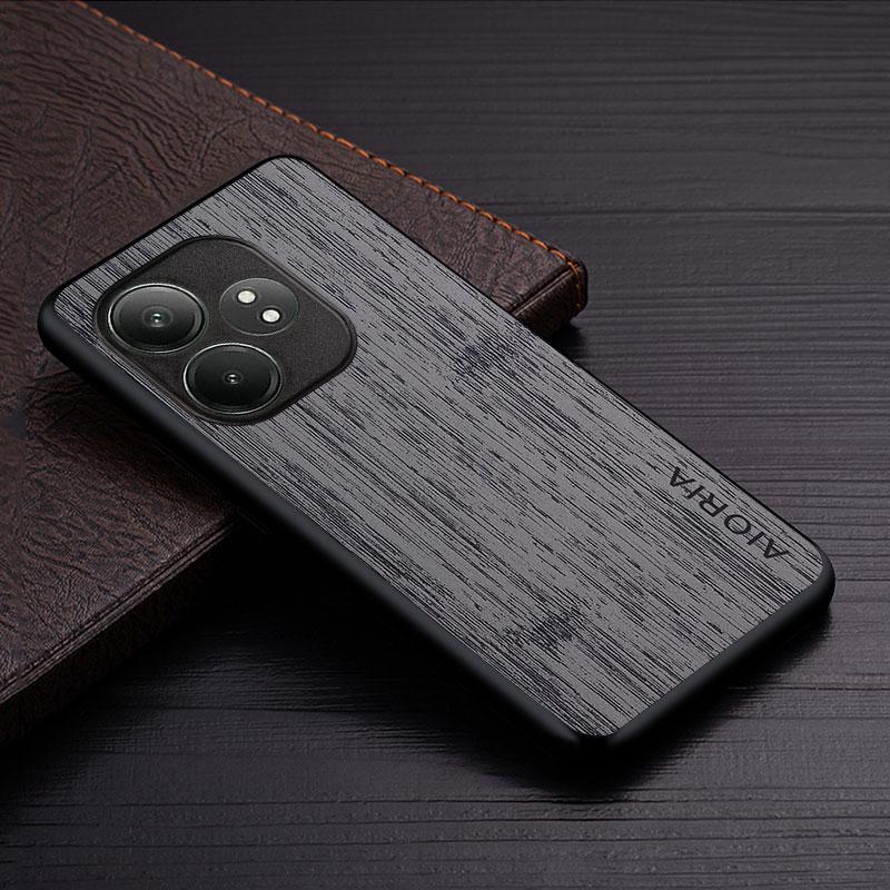 

Чехол для Realme GT 6 6T GT6 5G, кожаный чехол с узором из бамбукового дерева, роскошный чехол для Oppo Realme GT 6, чехол-капа Realme GT 6T темно-серого