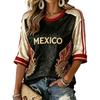 Women's Fashion Printed Round Neck Three-Quarter Sleeve Pullover Top with Mexico Soccer Graphic
