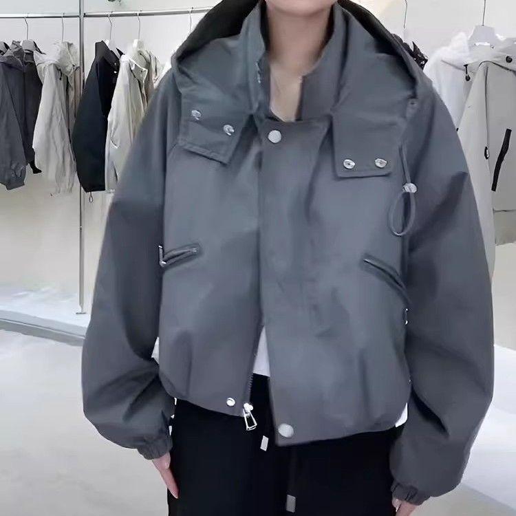 Stilvolle Damen-Kapuzen-Windbreaker-Jacke - Herbst 2025 Lockerer Schnitt Arbeitskleidungs-Stil für zierliche Größen