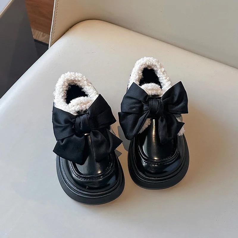 New Winter Children's Shoes Fashion Sweet Girls School Cotton Shoes Thick Bottom Versatile Kids Causal Performance Leather Shoes
