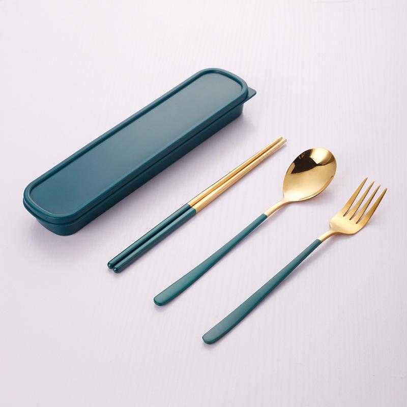 

Корейский портативный набор столовых приборов из нержавеющей стали: Ложка, вилка и палочки для еды с дорожным футляром. Возможен вариант с логотипом на заказ. 410 Portable Cutlery