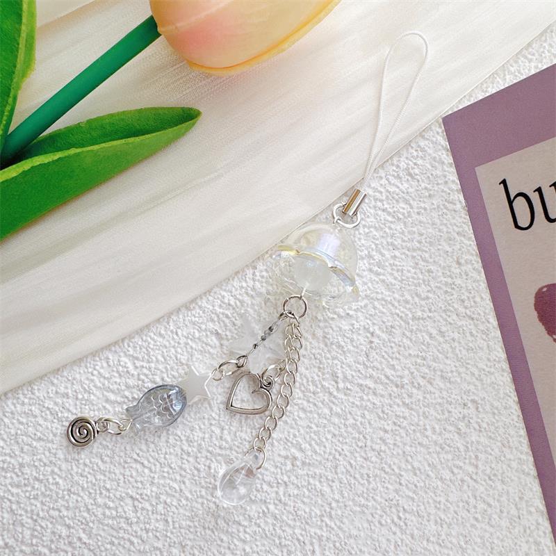 Cute Sweet Glass Starfish Fish Wind Chime Mobile Phone Chain Lanyard Keychain Pendants Backpack Keyring Bag Hang Ornaments Gifts