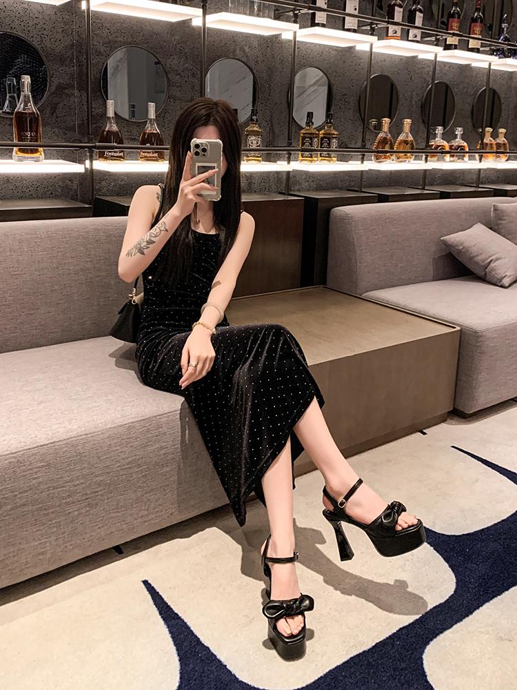 Fashion New French Non-tiring Sandals for Women, Butterfly Square Head Knot Waterproof Platform, Paired with Skirt and High Heels