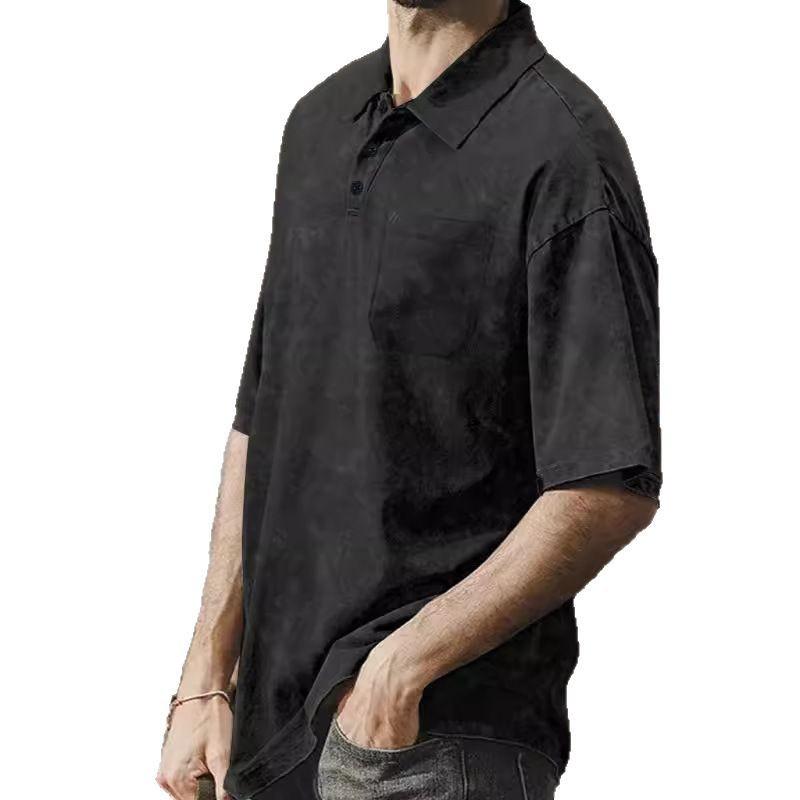 Summer New Men's Lapel Button T-shirt Retro Casual Short-sleeved Men's T-shirt