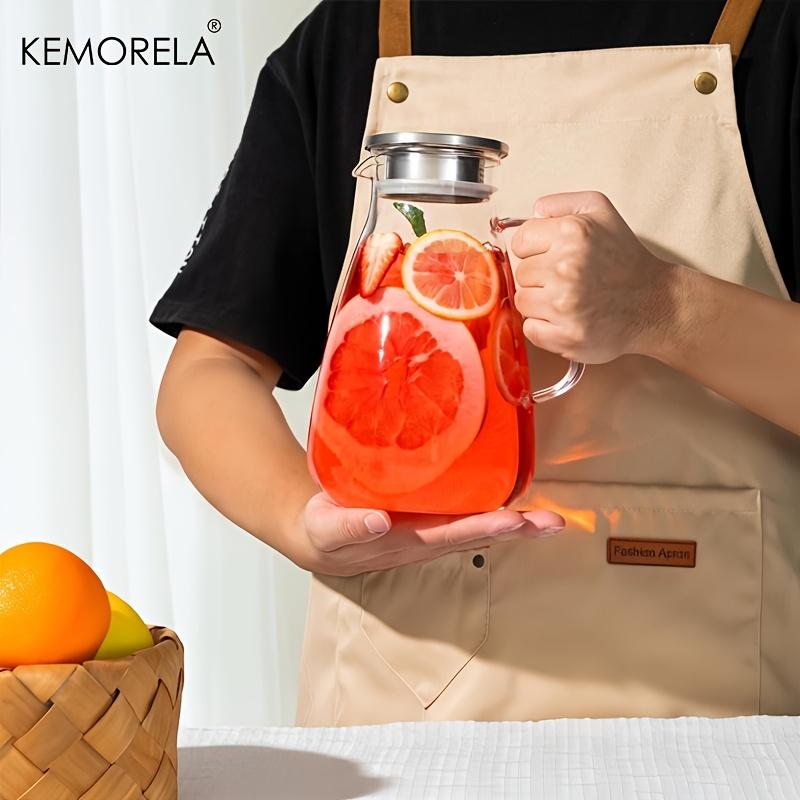 2L Glass Pitcher with Lid - Sturdy Handle & Base For Iced Tea Coffee Juice & Homemade Drinks Hot/Cold Resistant Dishwasher Safe